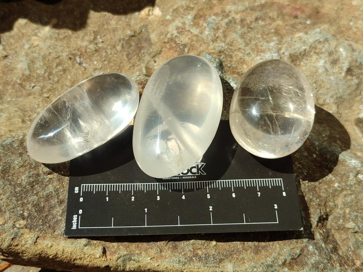 Polished Girasol Pearl Quartz Palm Stones x 20 From Ambatondrazaka, Madagascar