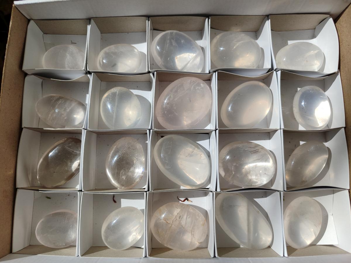 Polished Girasol Pearl Quartz Palm Stones x 20 From Ambatondrazaka, Madagascar