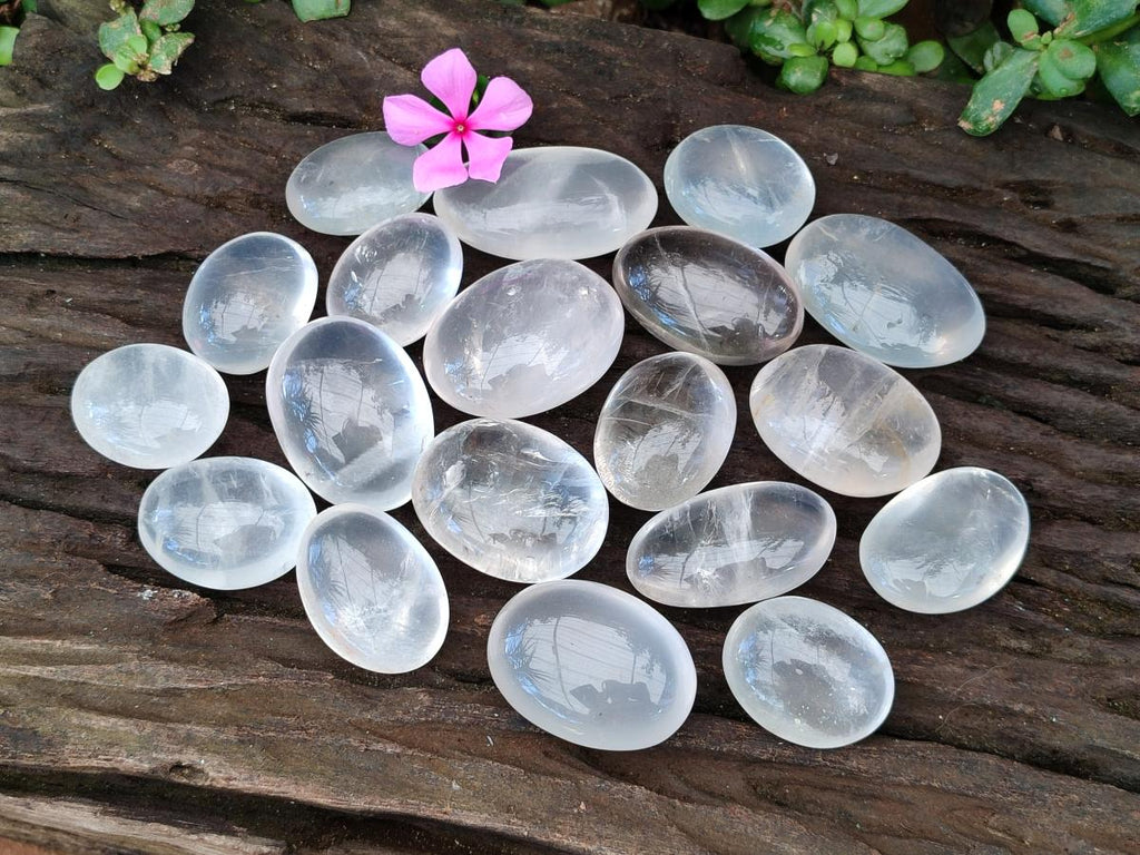 Polished Girasol Pearl Quartz Palm Stones x 20 From Ambatondrazaka, Madagascar