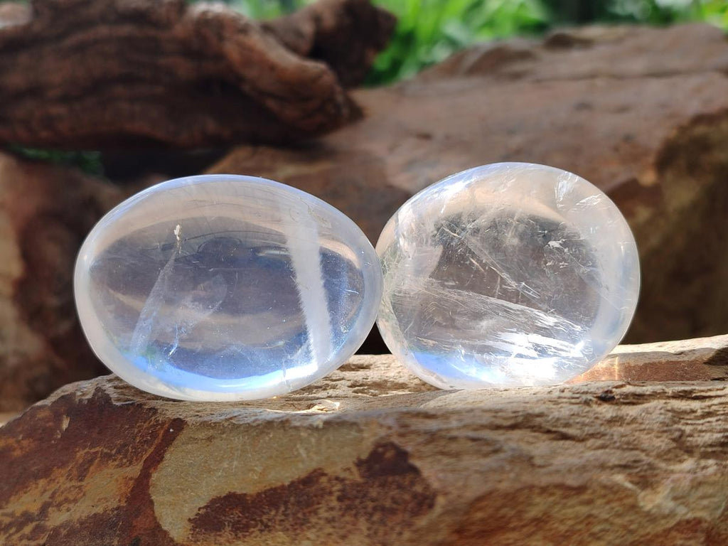 Polished Girasol Pearl Quartz Palm Stones x 20 From Ambatondrazaka, Madagascar