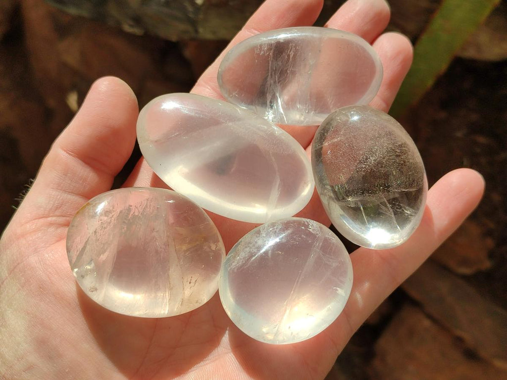 Polished Girasol Pearl Quartz Palm Stones x 20 From Ambatondrazaka, Madagascar