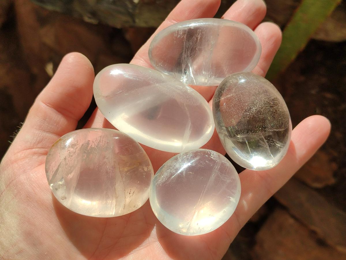 Polished Girasol Pearl Quartz Palm Stones x 20 From Ambatondrazaka, Madagascar