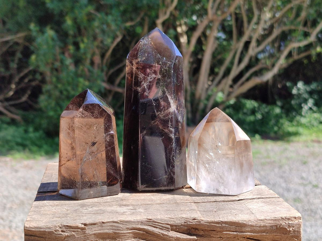 Polished Smokey Window Quartz Crystals x 4 From Madagascar