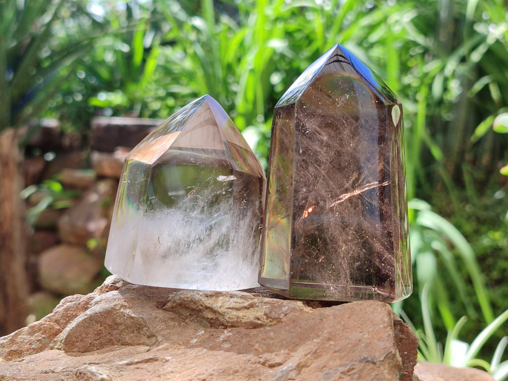 Polished Smokey Window Quartz Crystals x 4 From Madagascar