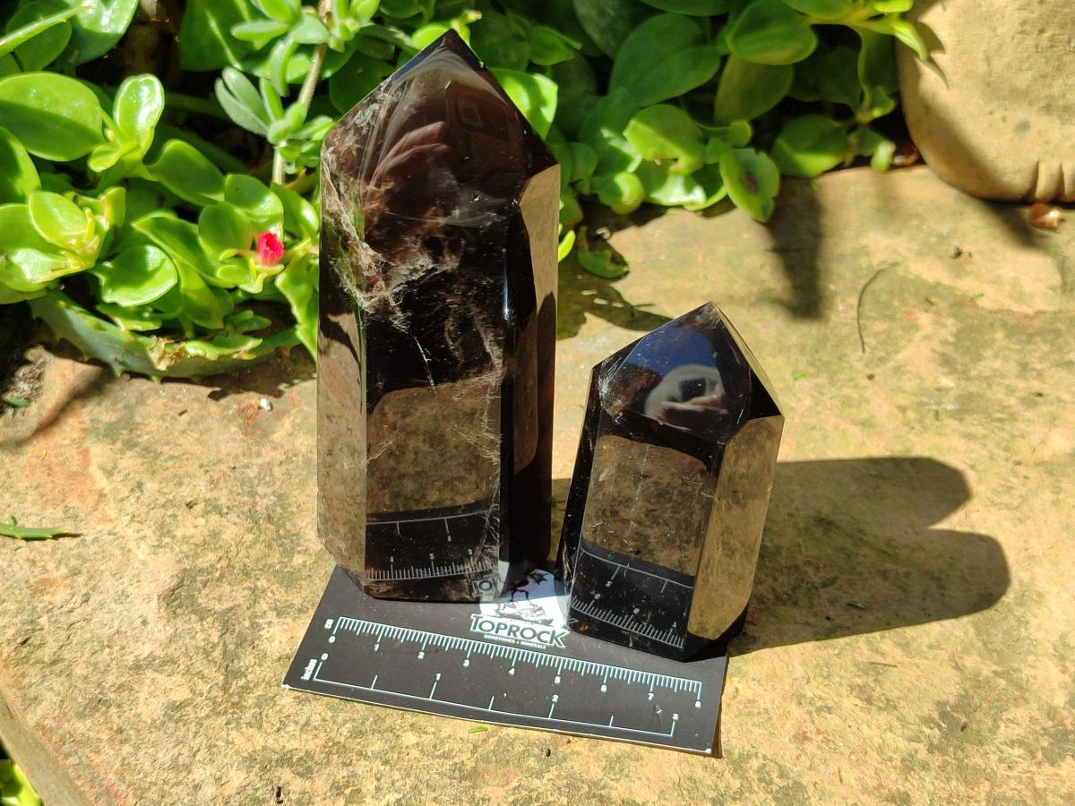 Polished Smokey Window Quartz Crystals x 4 From Madagascar