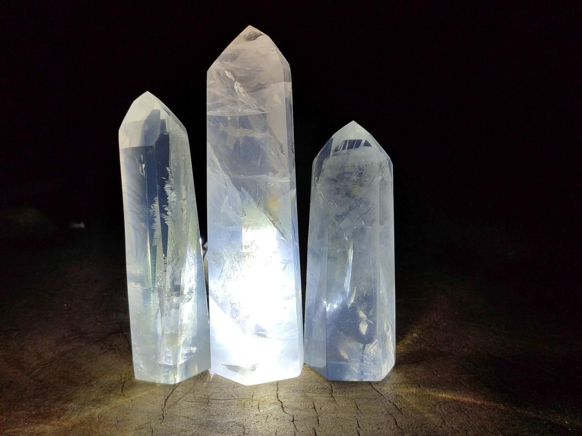 Polished Girasol and Rose Pearl Quartz Crystals x 12 From Ambatondrazaka, Madagascar