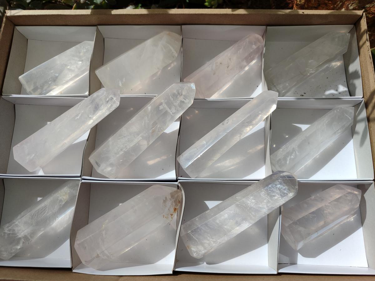 Polished Girasol and Rose Pearl Quartz Crystals x 12 From Ambatondrazaka, Madagascar