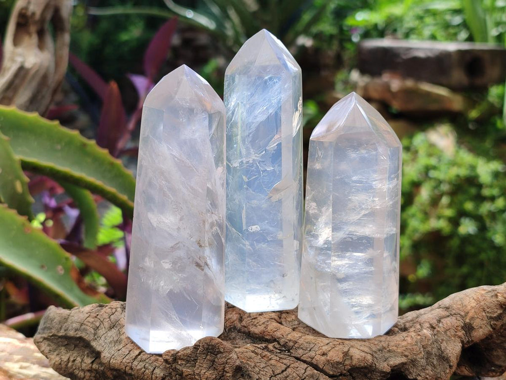Polished Girasol and Rose Pearl Quartz Crystals x 12 From Ambatondrazaka, Madagascar