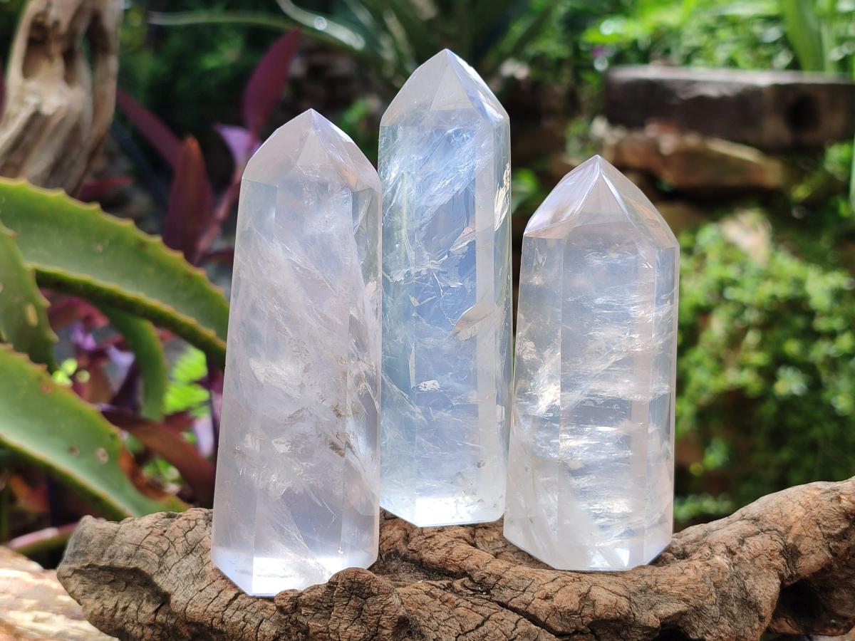 Polished Girasol and Rose Pearl Quartz Crystals x 12 From Ambatondrazaka, Madagascar