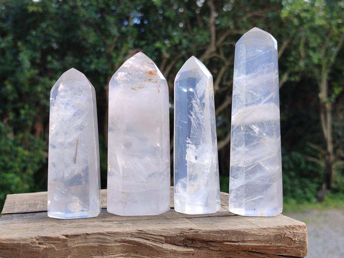 Polished Girasol and Rose Pearl Quartz Crystals x 12 From Ambatondrazaka, Madagascar