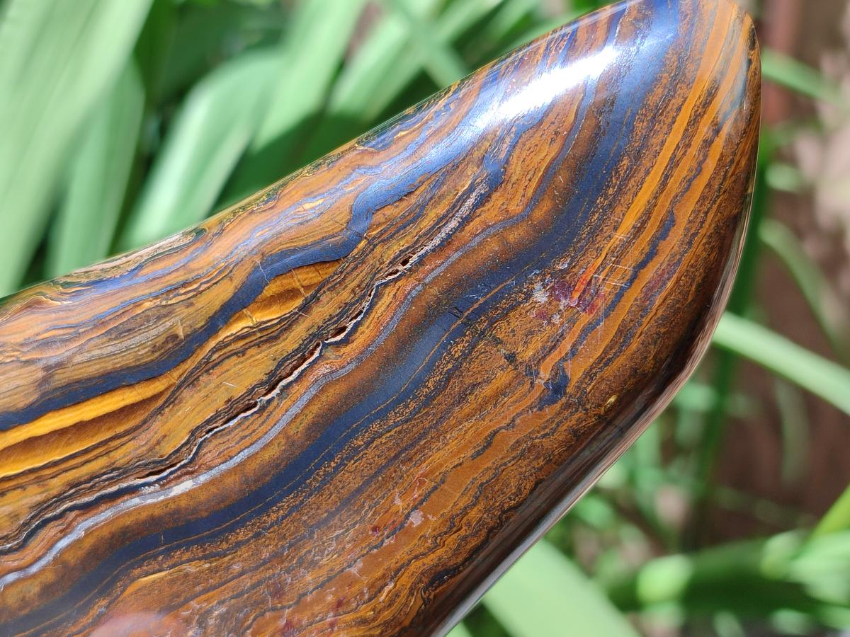 Polished Golden Tigers Eye with Banded Iron Stone Standing Free Forms x 2 From Prieska, South Africa