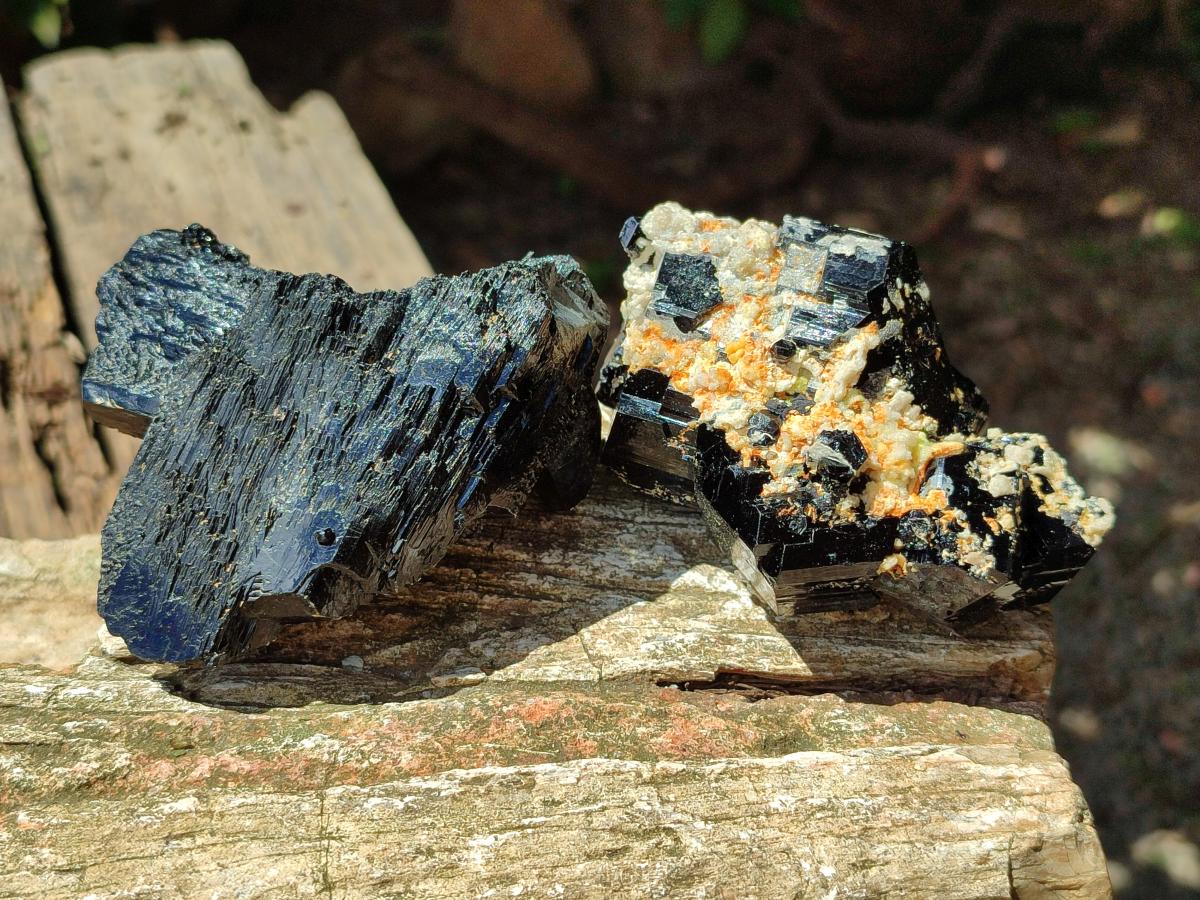 Natural Black Schorl Tourmaline Specimens x 3 From Erongo, Namibia