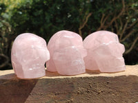 Hand Made Gemmy Rose Quartz Skulls x 3 From Madagascar