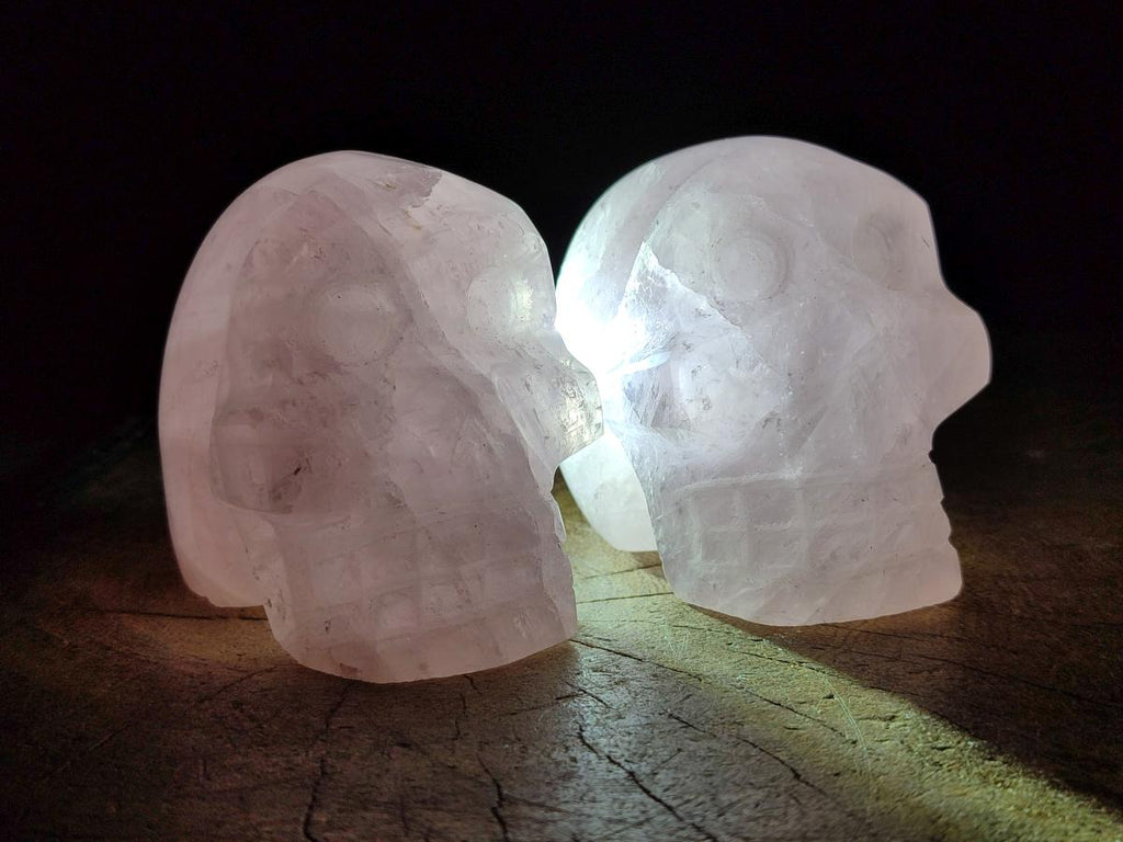 Hand Made Gemmy Rose Quartz Skulls x 3 From Madagascar