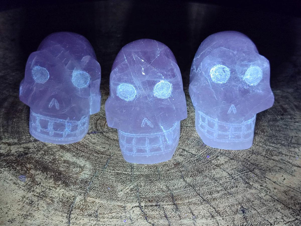 Hand Made Gemmy Rose Quartz Skulls x 3 From Madagascar