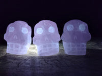 Hand Made Gemmy Rose Quartz Skulls x 3 From Madagascar
