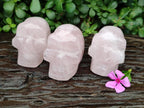Hand Made Gemmy Rose Quartz Skulls x 3 From Madagascar