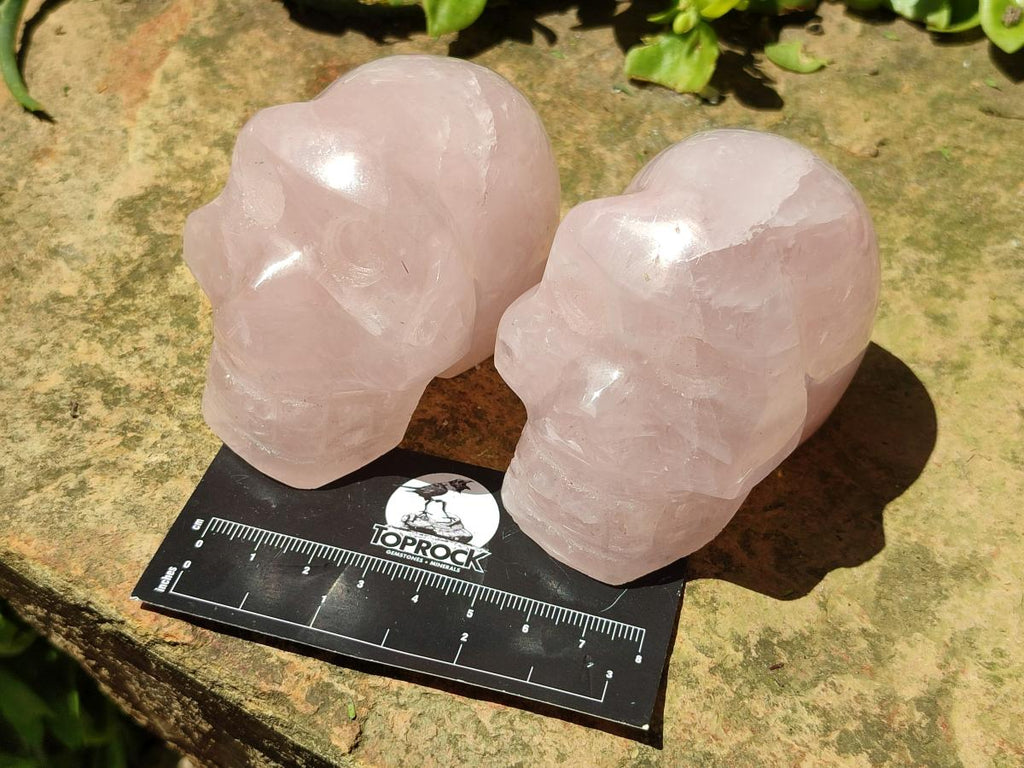 Hand Made Gemmy Rose Quartz Skulls x 3 From Madagascar