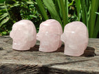Hand Made Gemmy Rose Quartz Skulls x 3 From Madagascar