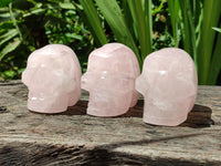 Hand Made Gemmy Rose Quartz Skulls x 3 From Madagascar