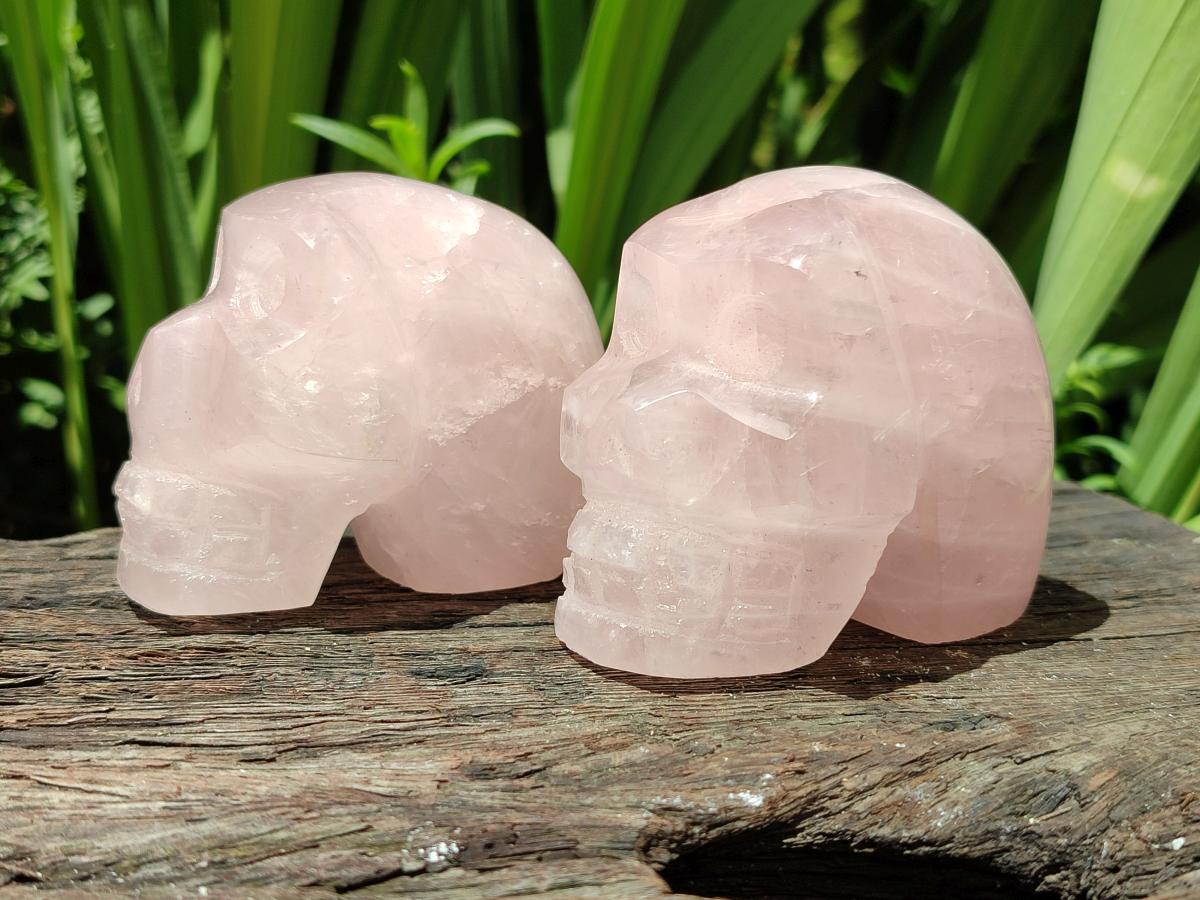 Hand Made Gemmy Rose Quartz Skulls x 3 From Madagascar