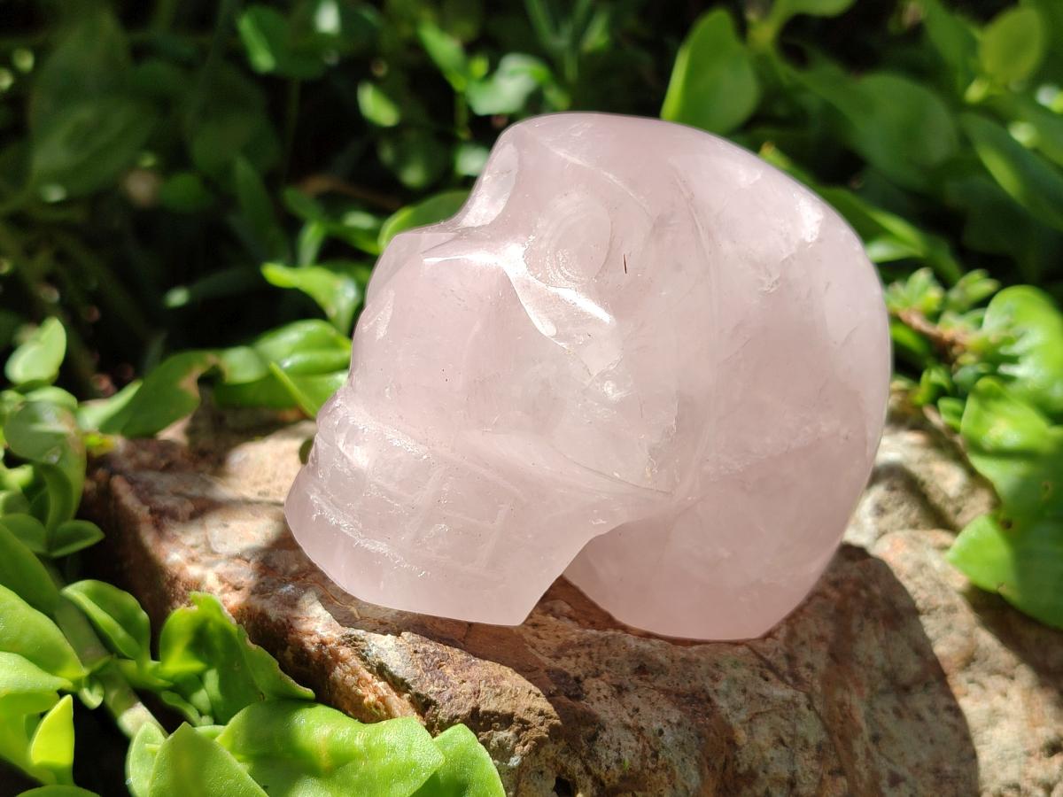 Hand Made Gemmy Rose Quartz Skulls x 3 From Madagascar