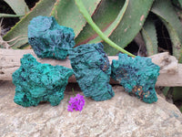Natural Silky Malachite Specimens x 4 From Kasompe, Congo