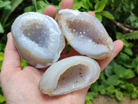 Polished Banded Agate with Crystalline Geodes x 12 From Maintirano, Madagascar
