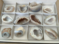 Polished Banded Agate with Crystalline Geodes x 12 From Maintirano, Madagascar