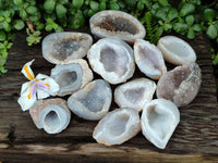 Polished Banded Agate with Crystalline Geodes x 12 From Maintirano, Madagascar