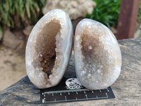 Polished Banded Agate with Crystalline Geodes x 12 From Maintirano, Madagascar