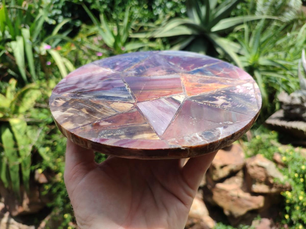 Hand Made Red Podocarpus Petrified Wood Conglomerate Mosaic Plaques x 4 From Mahajanga, Madagascar