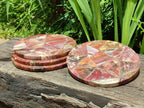 Hand Made Red Podocarpus Petrified Wood Conglomerate Mosaic Plaques x 4 From Mahajanga, Madagascar