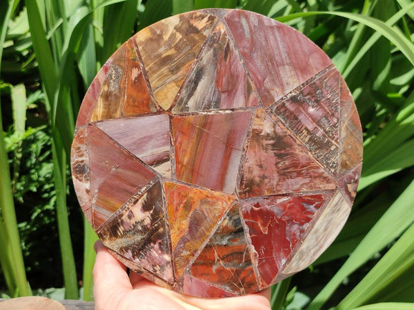 Hand Made Red Podocarpus Petrified Wood Conglomerate Mosaic Plaques x 4 From Mahajanga, Madagascar
