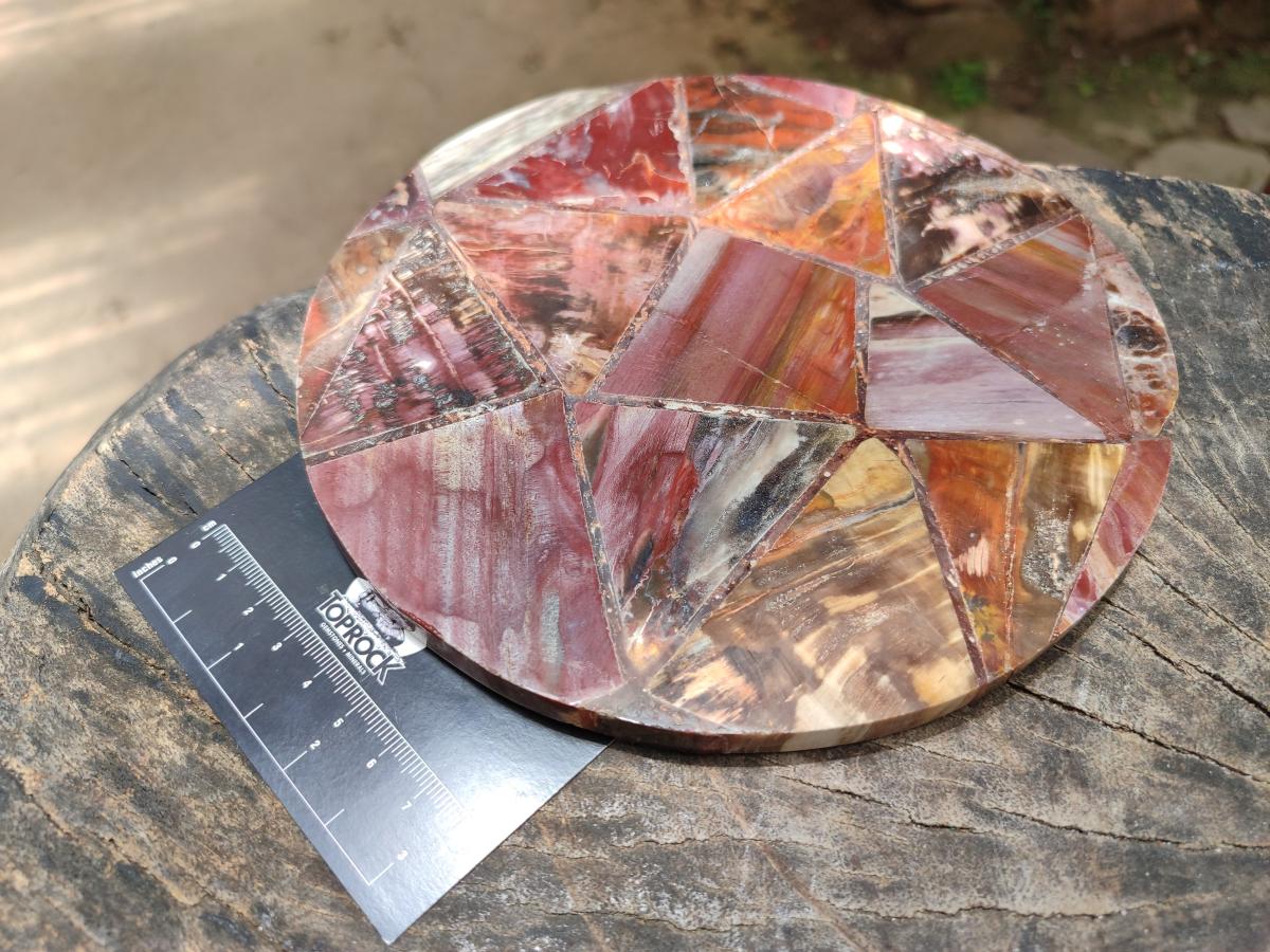 Hand Made Red Podocarpus Petrified Wood Conglomerate Mosaic Plaques x 4 From Mahajanga, Madagascar
