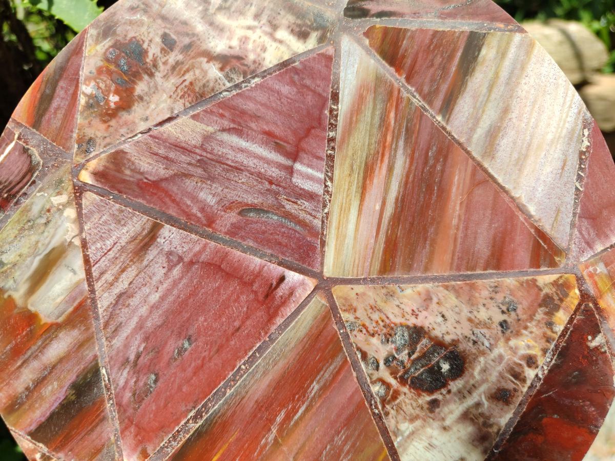 Hand Made Red Podocarpus Petrified Wood Conglomerate Mosaic Plaques x 4 From Mahajanga, Madagascar