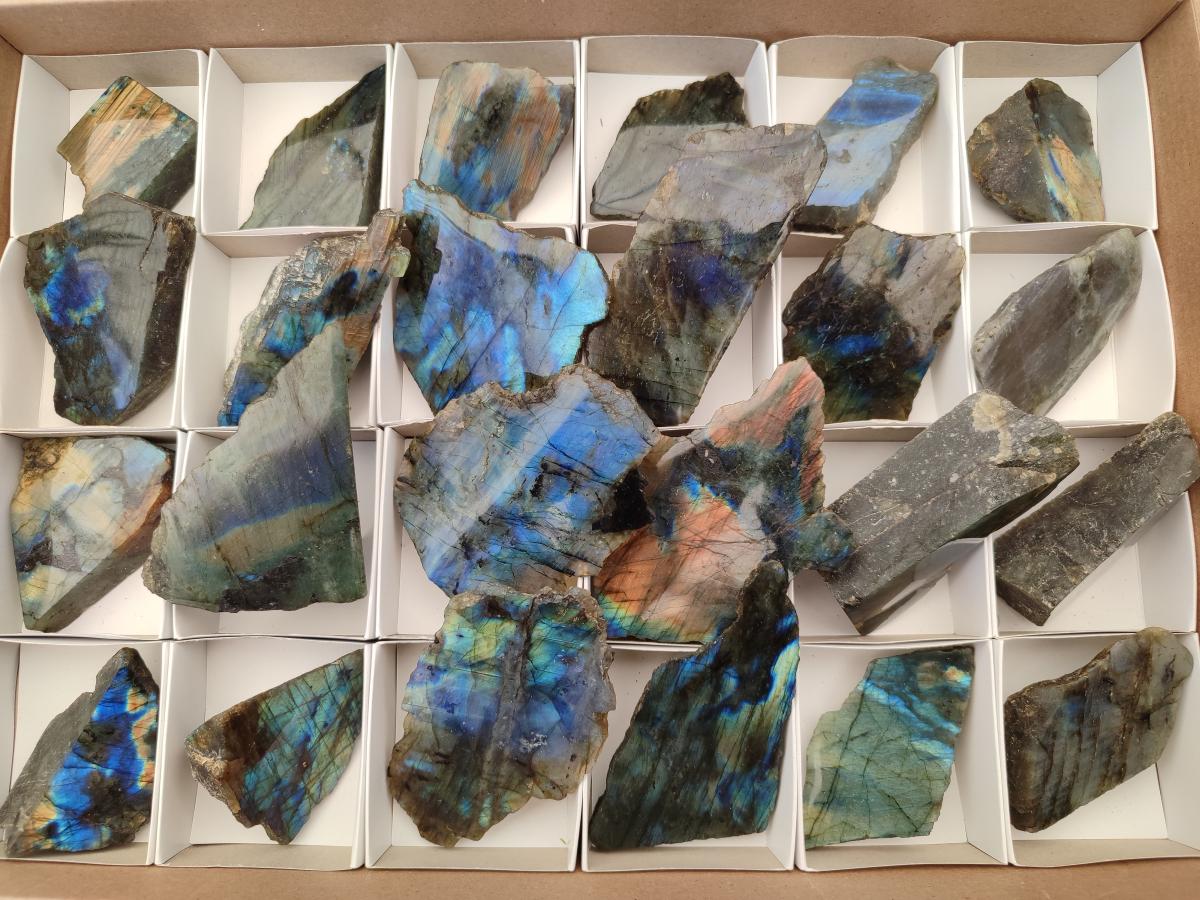 Polished on One Side Labradorite Slices x 24 From Madagascar