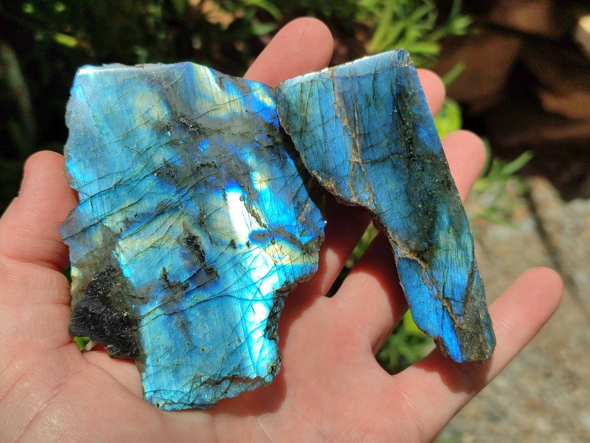 Polished on One Side Labradorite Slices x 24 From Madagascar