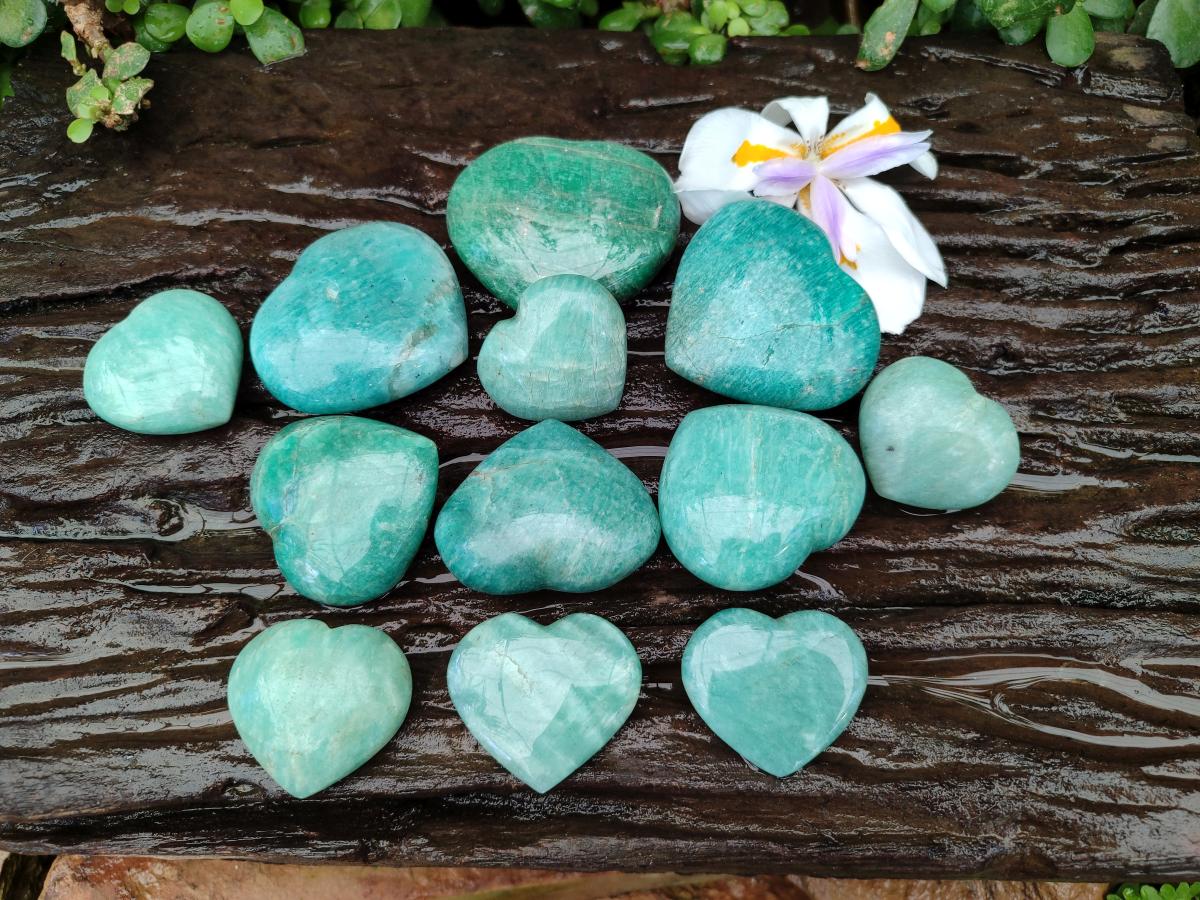 Polished Amazonite Hearts x 15 From Madagascar