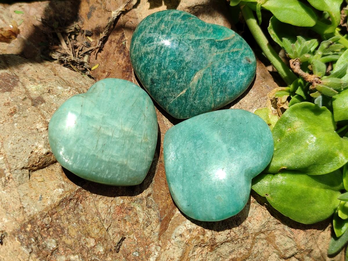 Polished Amazonite Hearts x 15 From Madagascar