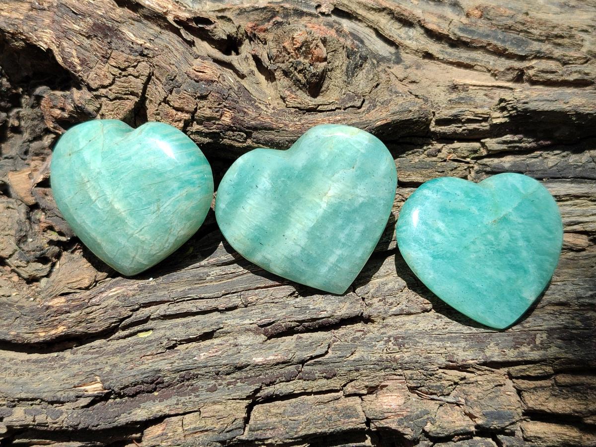 Polished Amazonite Hearts x 15 From Madagascar