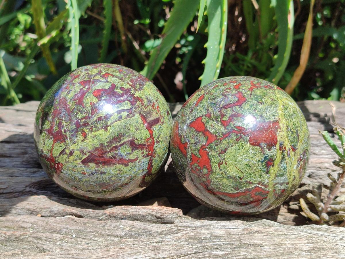 Polished Bastite Dragonsblood Stone Spheres x 2 From Tshipise, South Africa