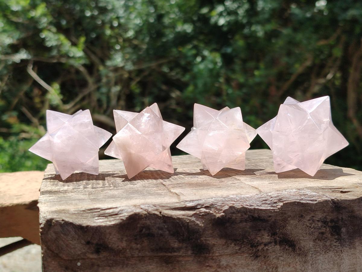 Hand Made Gemmy Rose Quartz Merkabahs x 4 From Madagascar