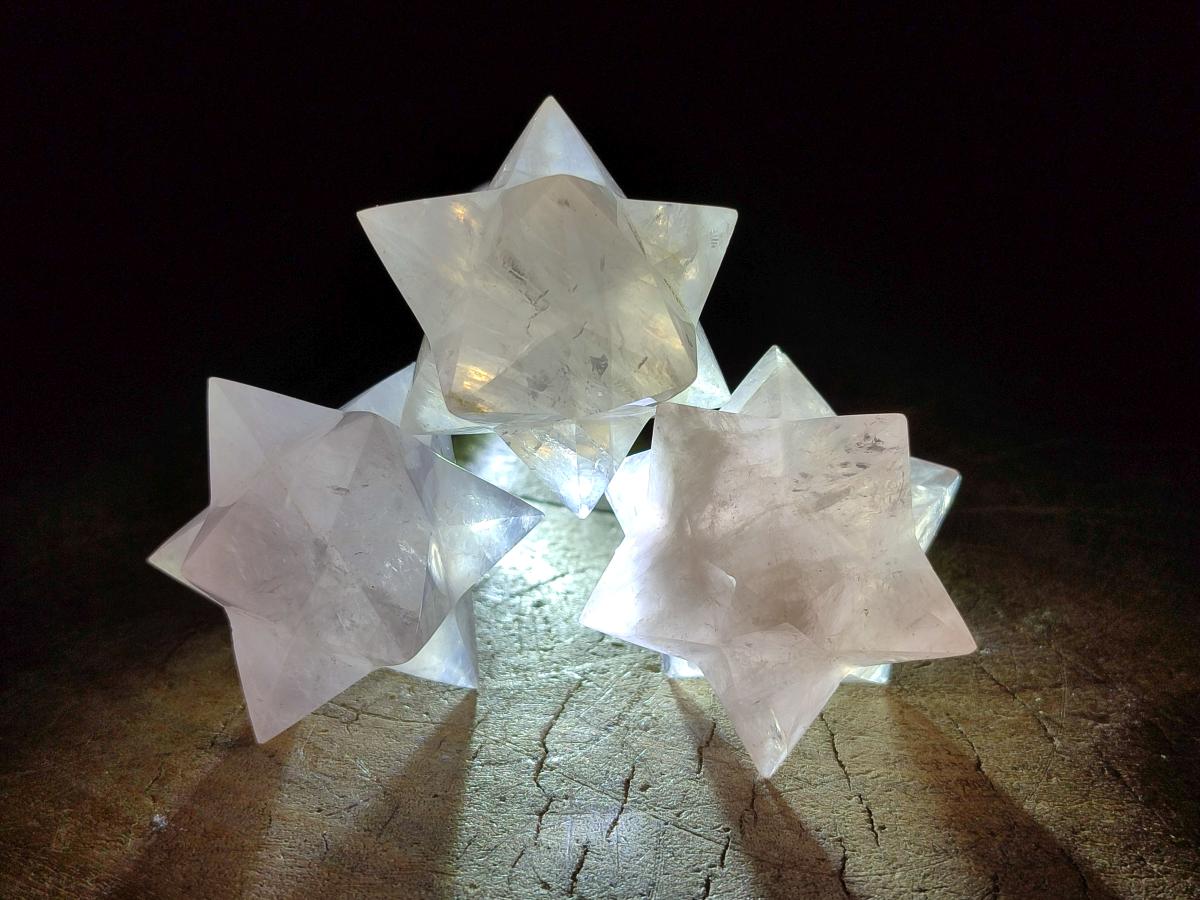 Hand Made Gemmy Rose Quartz Merkabahs x 4 From Madagascar