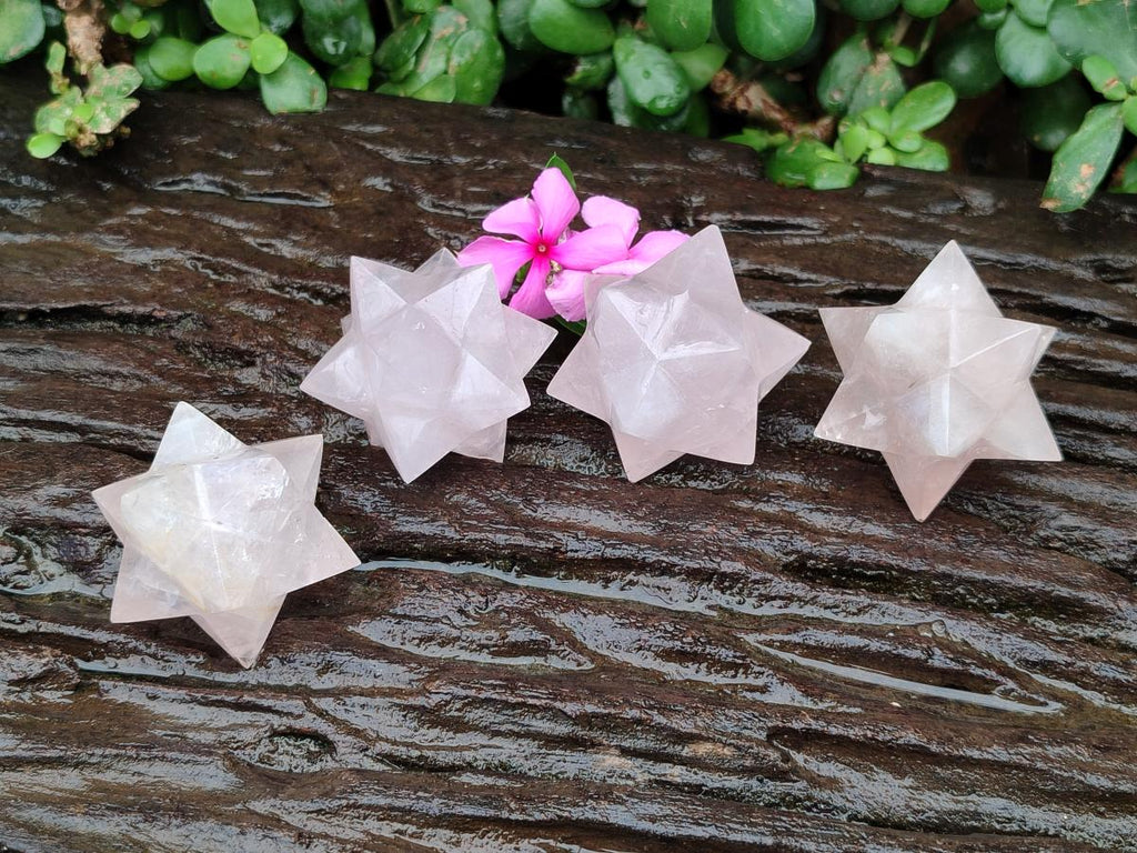Hand Made Gemmy Rose Quartz Merkabahs x 4 From Madagascar