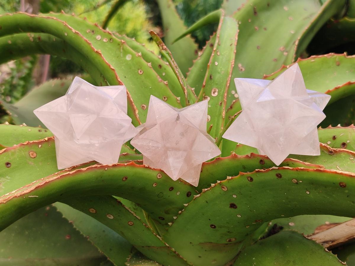 Hand Made Gemmy Rose Quartz Merkabahs x 4 From Madagascar