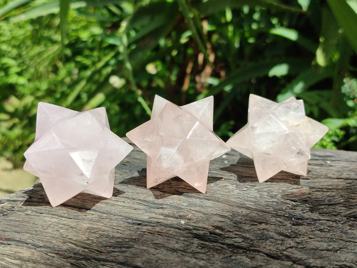 Hand Made Gemmy Rose Quartz Merkabahs x 4 From Madagascar