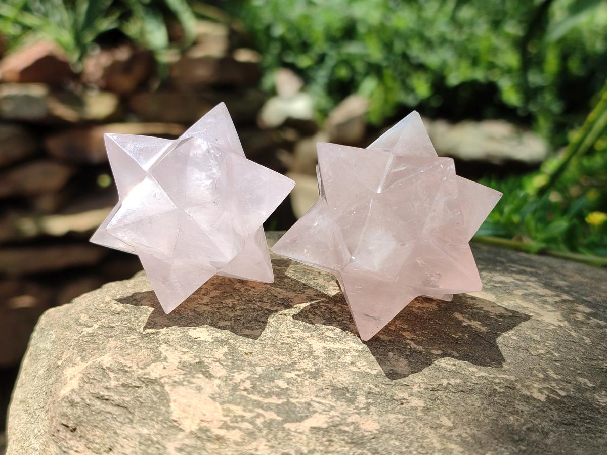 Hand Made Gemmy Rose Quartz Merkabahs x 4 From Madagascar