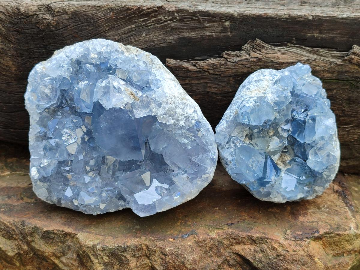 Natural Blue Celestite Geode Specimens x 2 From Sakoany, Madagascar