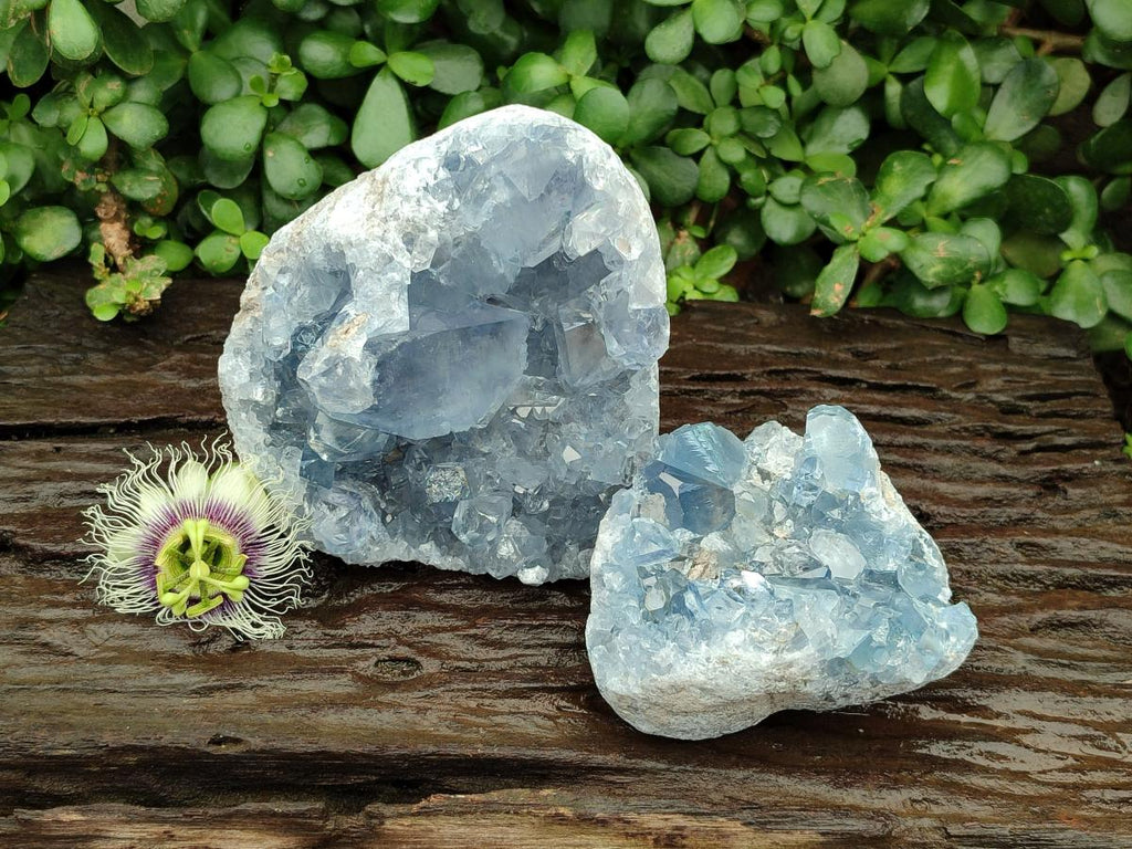 Natural Blue Celestite Geode Specimens x 2 From Sakoany, Madagascar